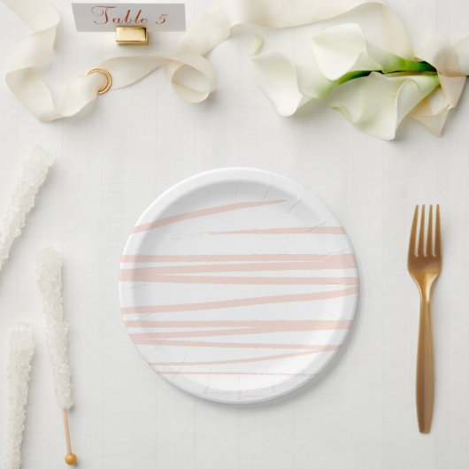 Modern Blush Pink Lines Abstracte kunst Papieren Bordje (Huwelijk)
