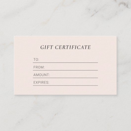 Modern Blush Pink Logo Cadeaubon Business Visitekaartje (Achterkant)
