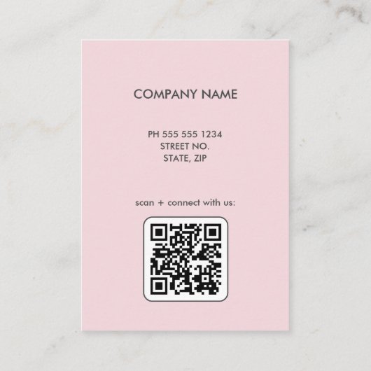 Modern Blush Pink Logo QR Code Visitekaartje (Achterkant)