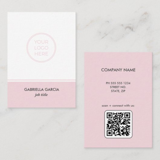 Modern Blush Pink Logo QR Code Visitekaartje (Voorkant / Achterkant)