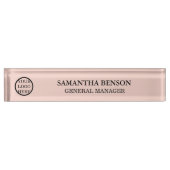 Modern Blush Pink Manager Titel Zakelijk Logo Naambordje (Voorkant)