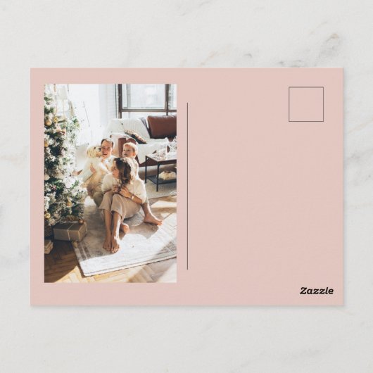 Modern Blush Pink Merry + Bright Christmas Photo  Briefkaart (Achterkant)