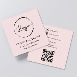 Modern Blush Pink met QR Code Social Media Vierkante Visitekaartje