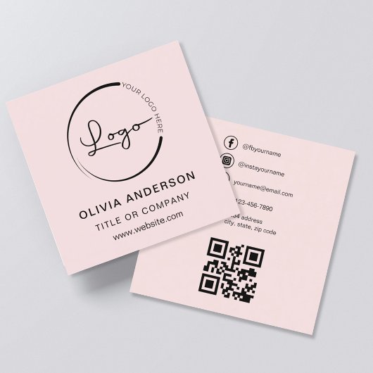 Modern Blush Pink met QR Code Social Media Vierkante Visitekaartje