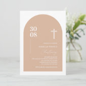 Modern Blush Pink Minimalist Arch Christening Kaart (Staand voorkant)
