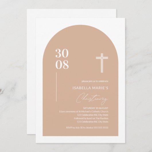 Modern Blush Pink Minimalist Arch Christening Kaart (Voorkant / Achterkant)