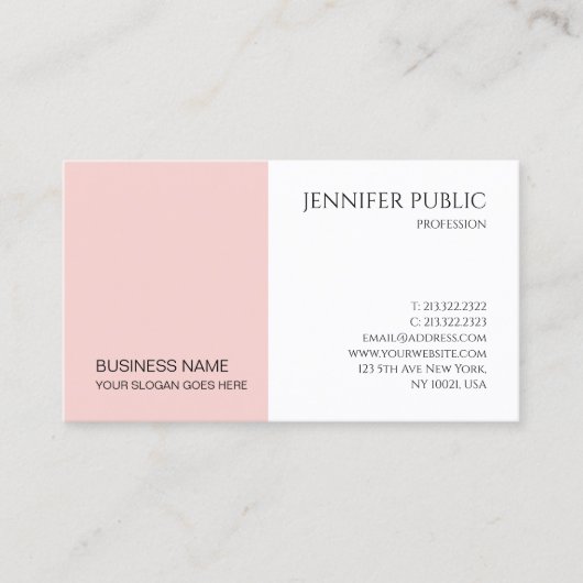 Modern Blush Pink Minimalistisch Elegant Company Visitekaartje (Voorkant)