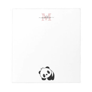 Modern Blush Pink Monogram Cute Panda Notitieblok