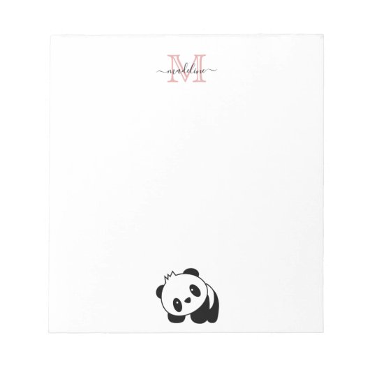Modern Blush Pink Monogram Cute Panda Notitieblok (Voorkant)
