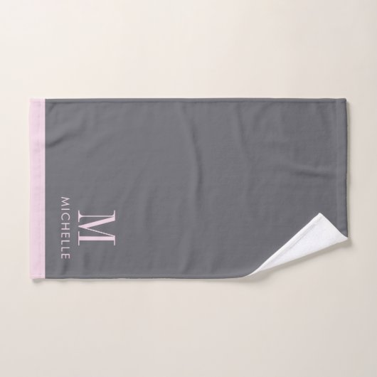 Modern Blush Pink Monogram Grijs Bad Handdoek (Handdoek)