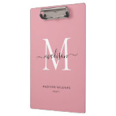 Modern Blush Pink Monogram Stijlvolle Script Naam Klembord (Links)