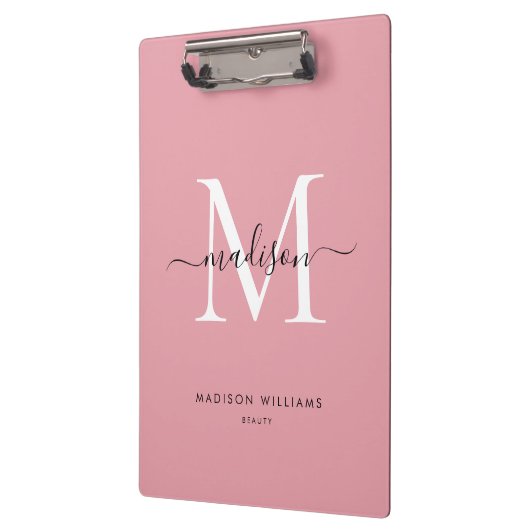 Modern Blush Pink Monogram Stijlvolle Script Naam Klembord (Links)