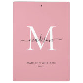 Modern Blush Pink Monogram Stijlvolle Script Naam Klembord (Achterkant)