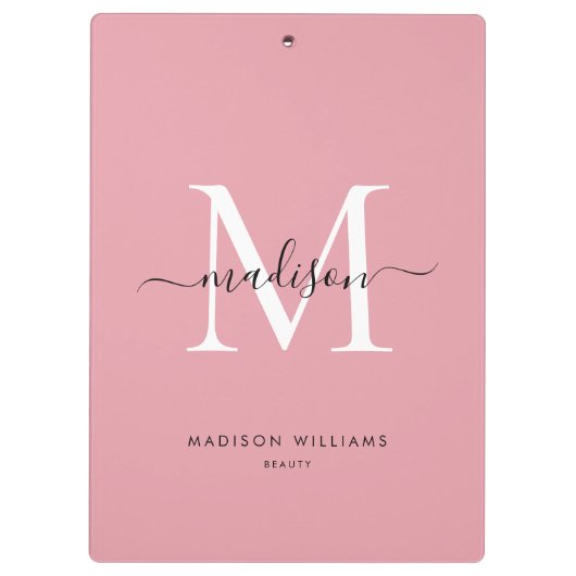 Modern Blush Pink Monogram Stijlvolle Script Naam Klembord (Achterkant)