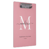 Modern Blush Pink Monogram Stijlvolle Script Naam Klembord (Rechts)