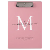 Modern Blush Pink Monogram Stijlvolle Script Naam Klembord (Voorkant)