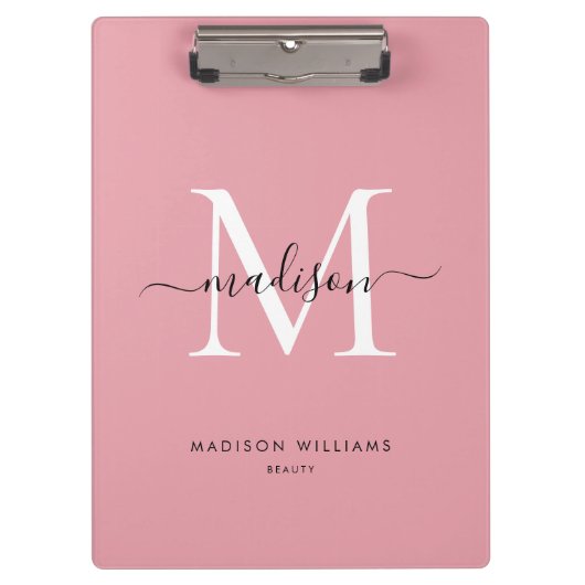 Modern Blush Pink Monogram Stijlvolle Script Naam Klembord (Voorkant)