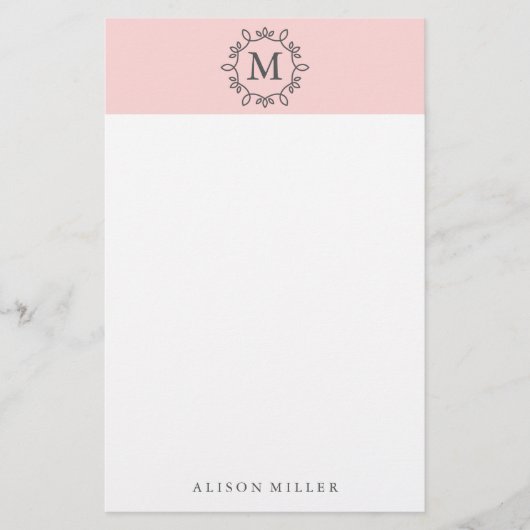 Modern Blush Pink Monogrammed Stationery Briefpapier (Voorkant)