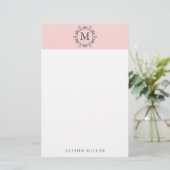 Modern Blush Pink Monogrammed Stationery Briefpapier (Staand voorkant)