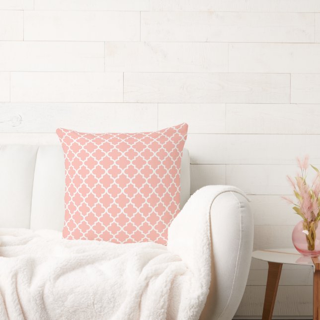 Modern Blush Pink Moroccan Quatrefoil Patroon Kussen (Bank)