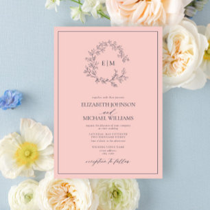 Modern Blush Pink Navy Blue Monogram Weddenschap Kaart