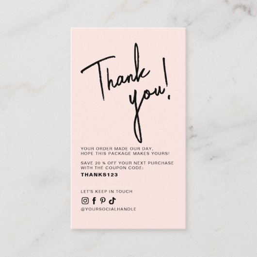 Modern blush pink order thank you QR code Visitekaartje (Voorkant)