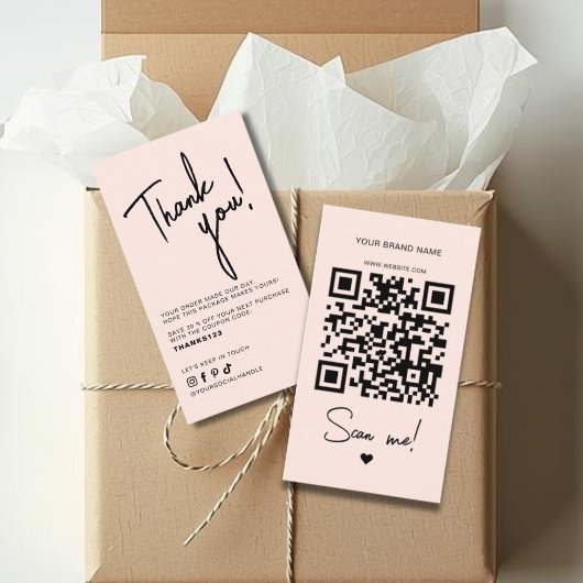 Modern blush pink order thank you QR code Visitekaartje
