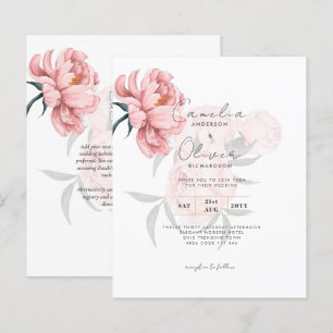 Modern Blush Pink Peonies Floral Wedding Invite