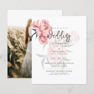Modern Blush Pink Peonies Floral Wedding Invite