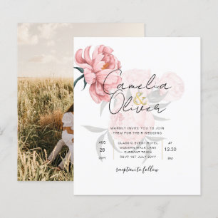 Modern Blush Pink Peonies Floral Wedding Invite