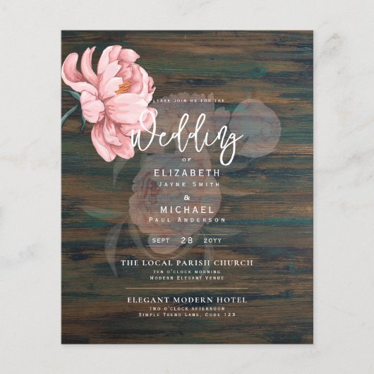 Modern Blush Pink Peonies Floral Wedding Invite Flyer (Voorkant)