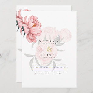 Modern Blush Pink Peonies Floral Wedding Invite Kaart