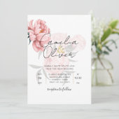 Modern Blush Pink Peonies Floral Wedding Invite Kaart (Staand voorkant)
