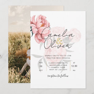 Modern Blush Pink Peonies Floral Wedding Invite Kaart