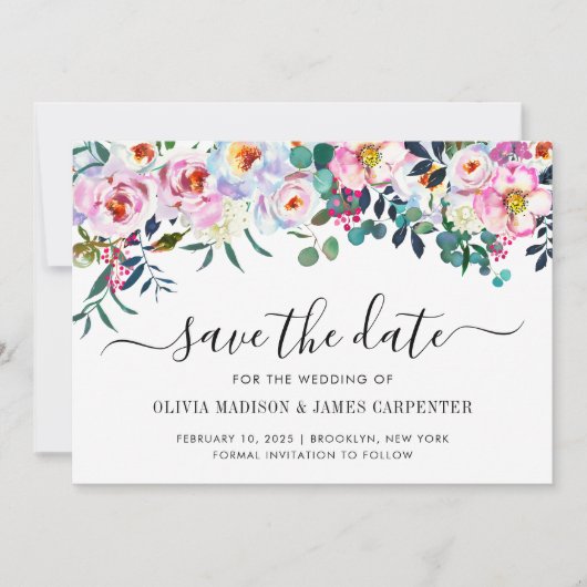 Modern Blush Pink Peony Floral Eucalyptus Weddensc Save The Date (Voorkant)