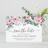 Modern Blush Pink Peony Floral Eucalyptus Weddensc Save The Date (Staand voorkant)