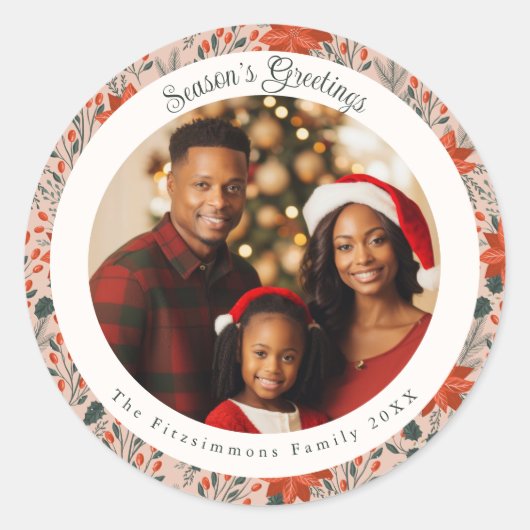 Modern Blush Pink Poinsettia Flowers Christmas Ronde Sticker (Voorkant)