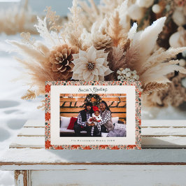 Modern Blush Pink Poinsettia Photo Christmas Feestdagenkaart