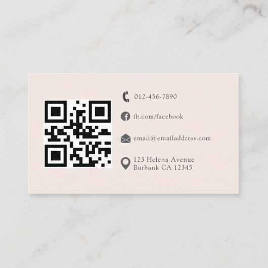 Modern Blush Pink Professionele Foto QR-code Visitekaartje (Achterkant)