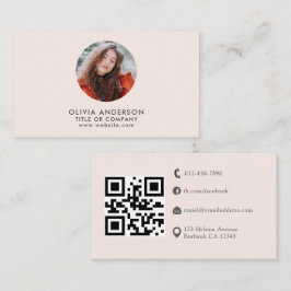 Modern Blush Pink Professionele Foto QR-code Visitekaartje