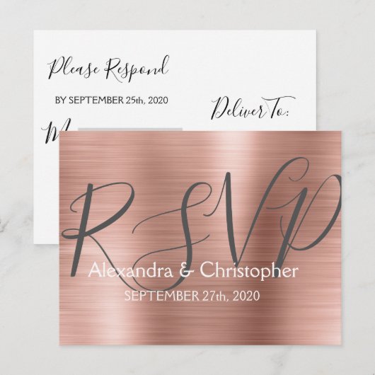 Modern Blush Pink - Roos Gold RSVP-respons Uitnodiging Briefkaart (Voorkant / Achterkant)