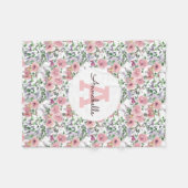 Modern Blush Pink Rose Bloemen Waterverf Monogram Fleece Deken (Voorkant (Horizontaal))