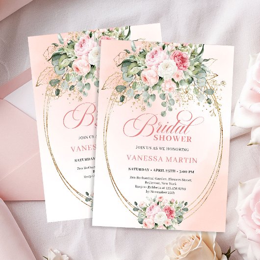 Modern Blush Pink Rose Gold Bridal Shower Card Kaart