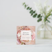 Modern Blush Pink Rose & Peony Elegant Referal Vierkante Visitekaartje (Staand voorkant)