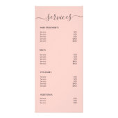 Modern Blush Pink Salon Makeup Artist Service Menu (Achterkant)