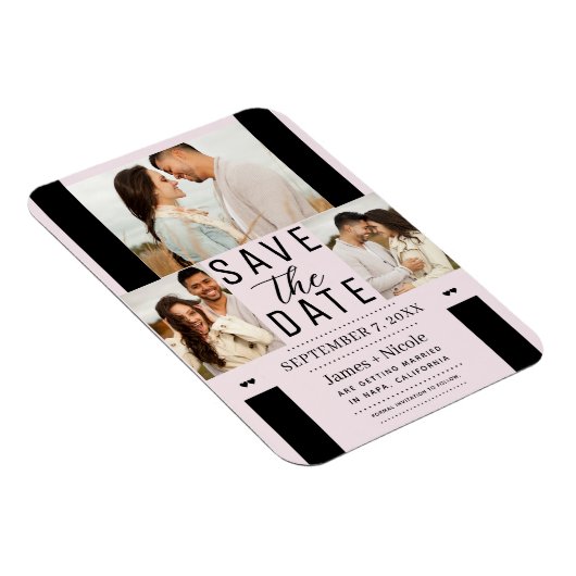 Modern Blush Pink Save the Date 3 Foto Bruiloft Magneet (Rechterzijde)
