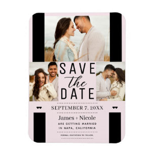 Modern Blush Pink Save the Date 3 Foto Bruiloft Magneet