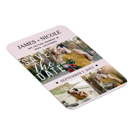 Modern Blush Pink Save the Date Wedding 3 foto's Magneet (Rechterzijde)