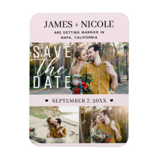 Modern Blush Pink Save the Date Wedding 3 foto's Magneet