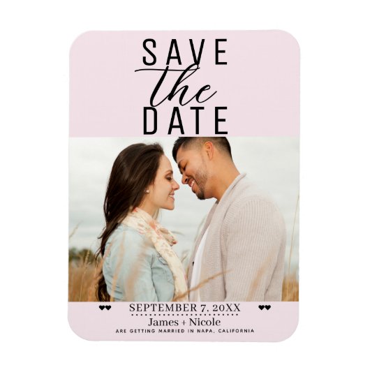 Modern Blush Pink Save the Date Wedding Photo Magneet (Verticaal)